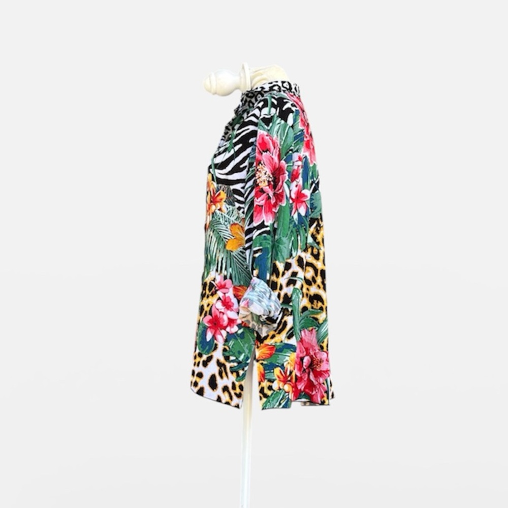 John Mark Abstract Multi-Print Button Front Tunic… - image 3